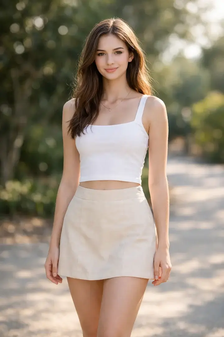 One woman facing the camera with her eyes and upper body clearly visible in natural light