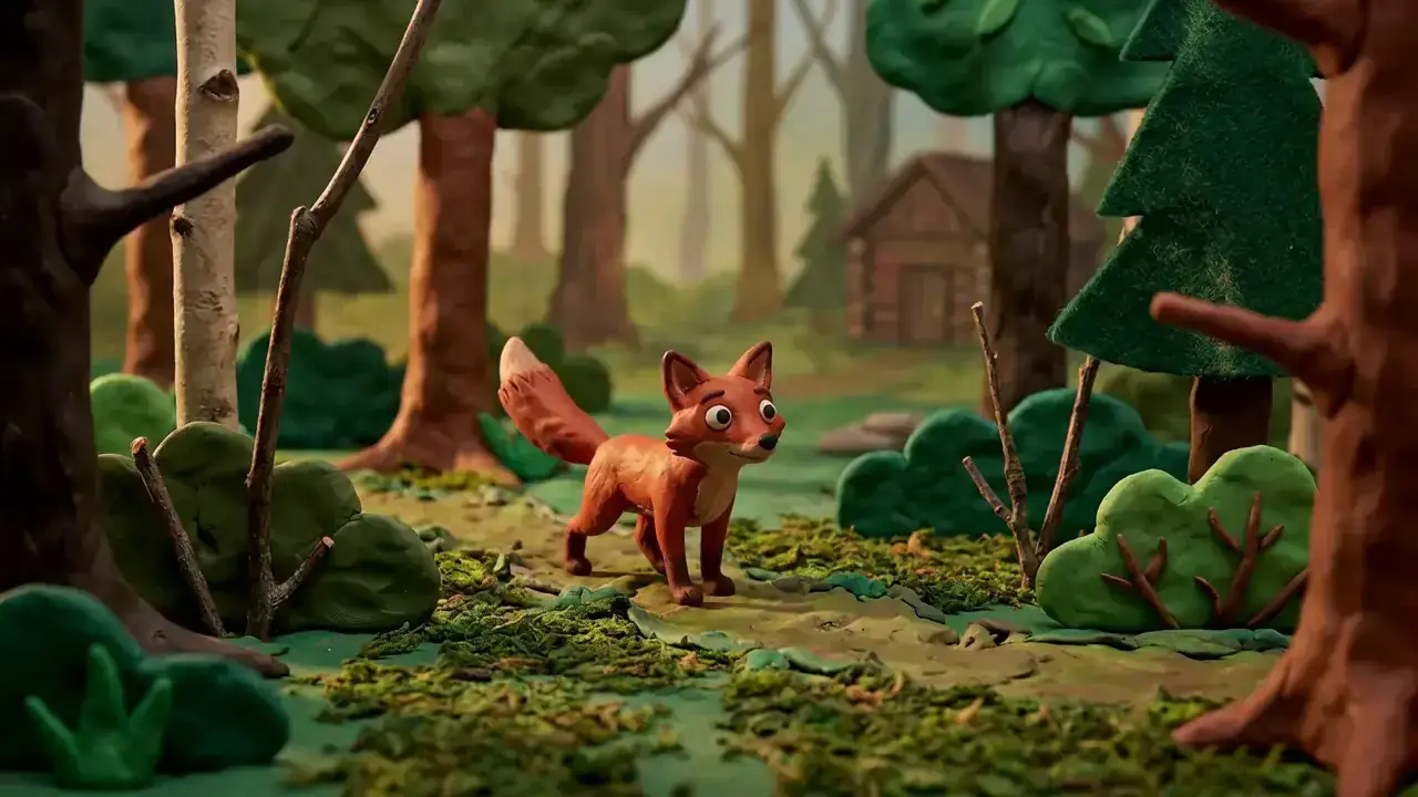 Clay fox leaping a lava canyon between two keyframes, generated by MiniMax H3