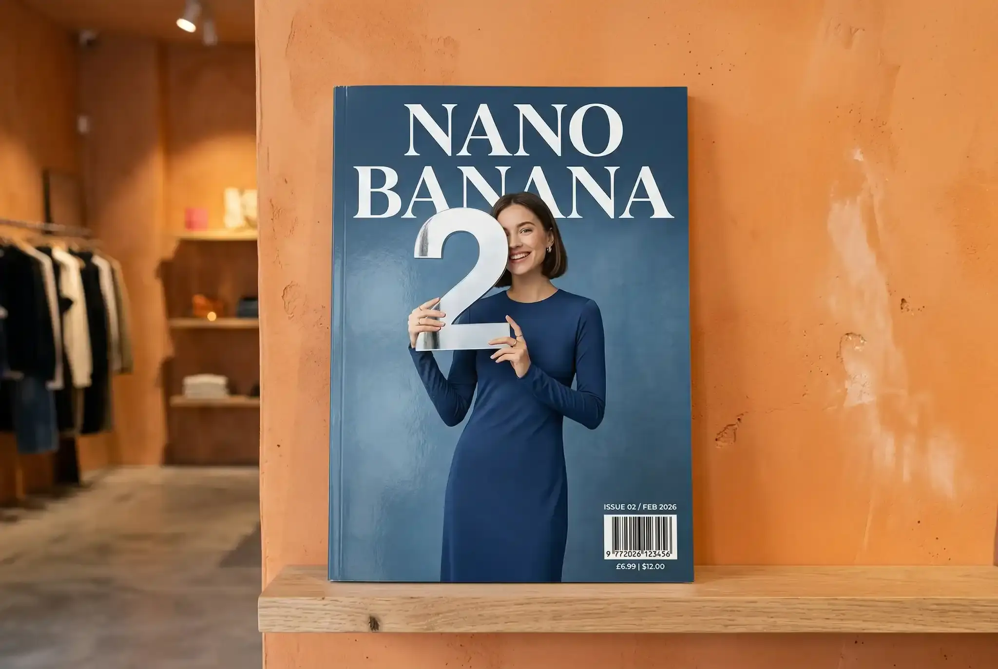 Official Google Nano Banana 2 glossy magazine cover with readable Nano Banana title