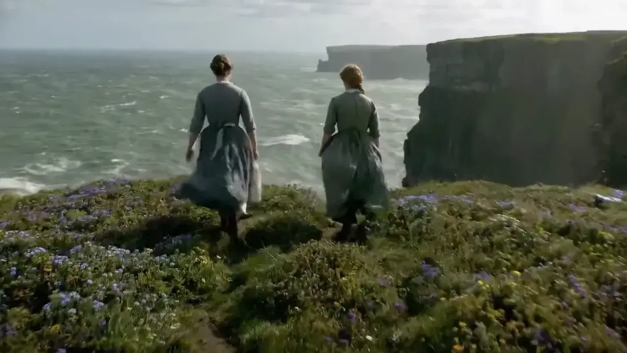 DeepMind Veo demonstration of two women walking toward stormy Irish cliffs