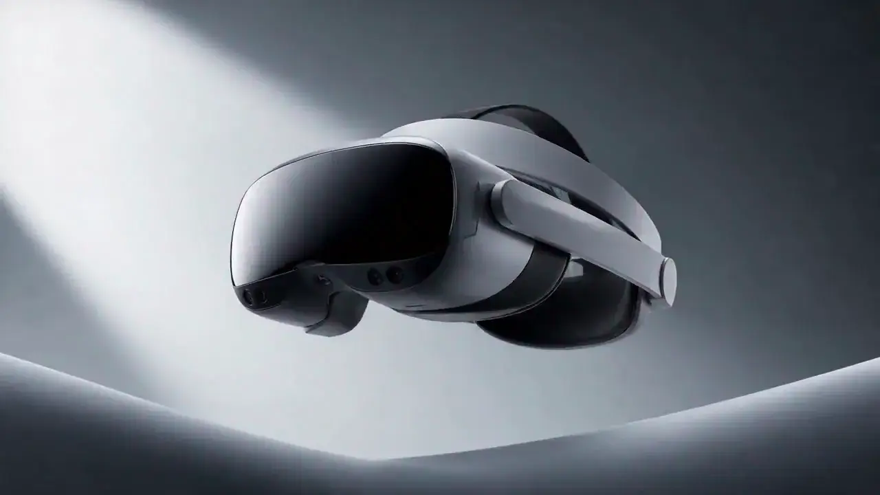 AI Video Generator example: a VR headset turning under a studio spotlight