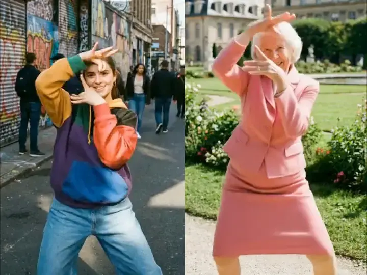 Motion Control demo: the same transferred pose applied across two looks