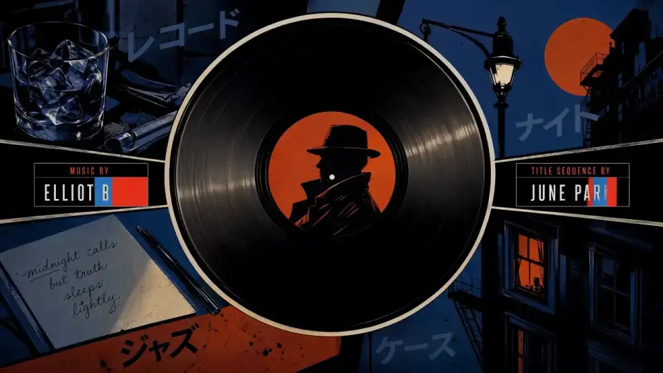 Noir jazz film-title sequence with collage credits