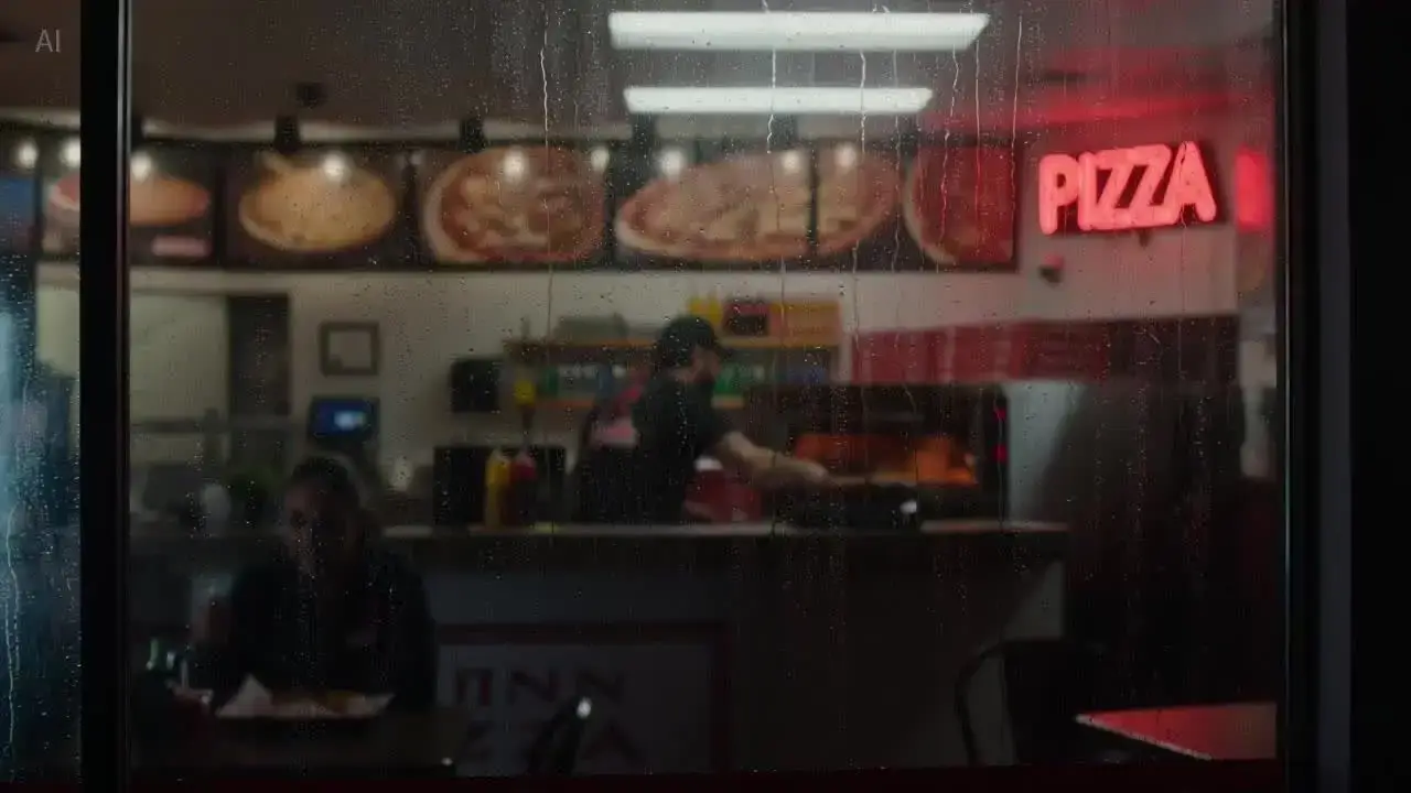 Official Seedance 2.0 demonstration of a continuous pizza-shop cinematic push-in