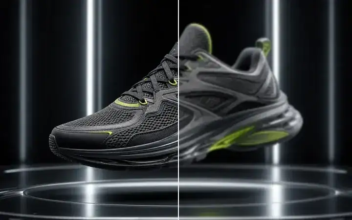Image Upscaler example: soft sneaker product still wiped into a crisp export