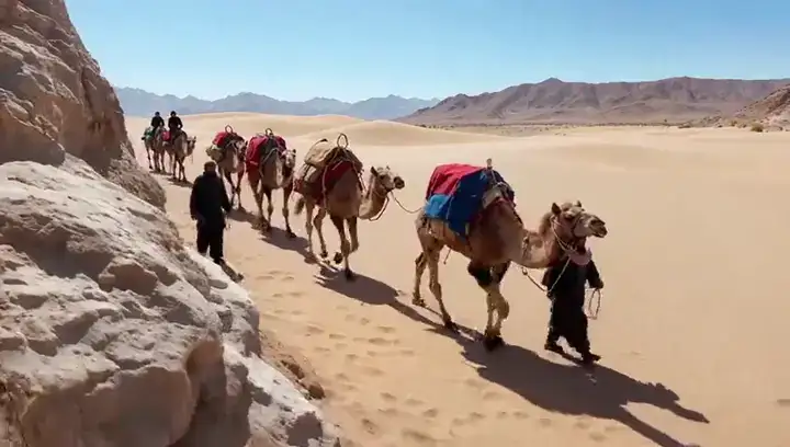 Text to Video example: desert camel caravan scene from a prompt