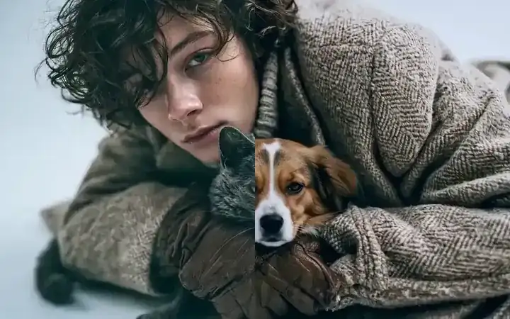 Video to Video example: a person holding a grey cat wiped into the same pose with a dog
