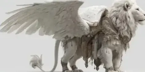 Reference to Video example: a winged white lion with a saddle